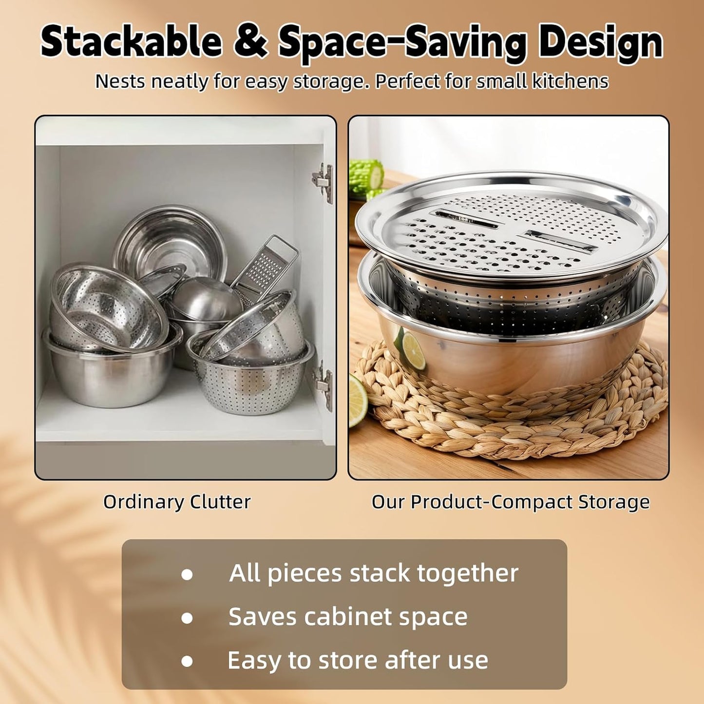 3-in-1 Stainless Steel Grater Bowl Set