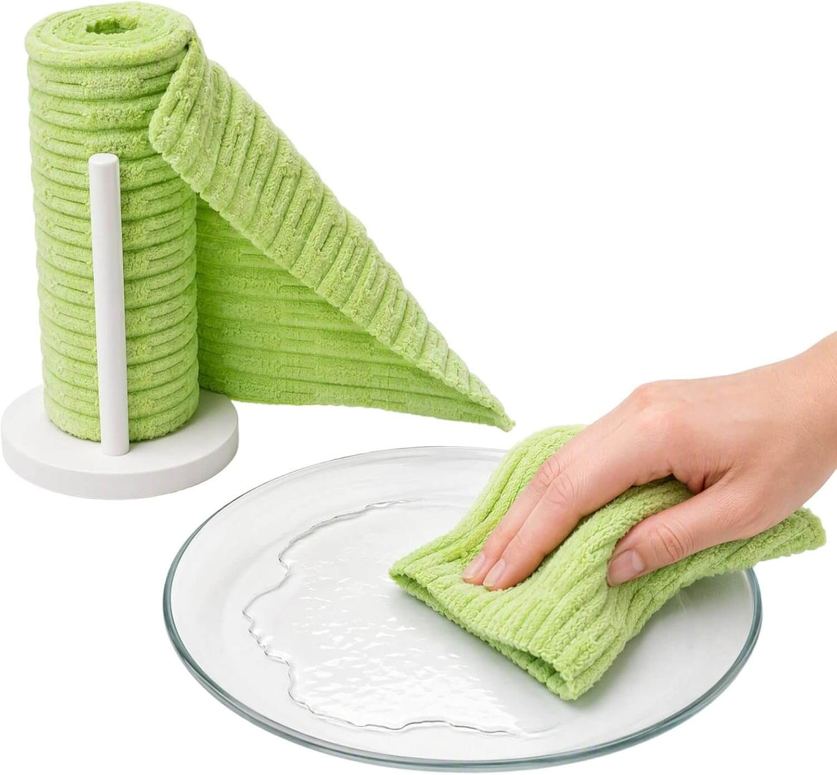 Reusable Microfiber Cleaning Towels Roll (20-Pack, Green)