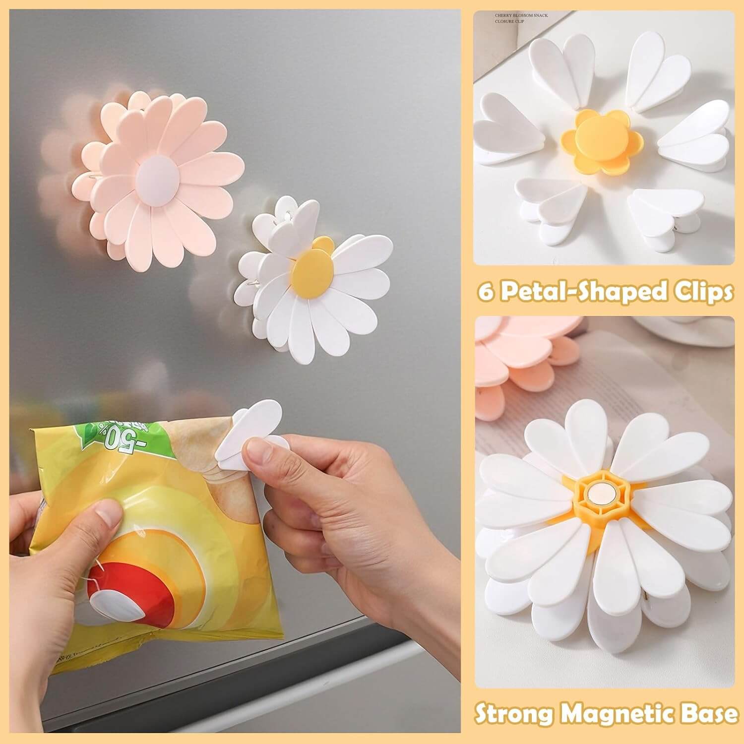 Cute Daisy Magnetic Bag Clips (2-Pack)