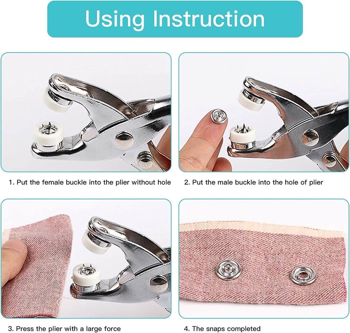 Colorful Metal Snap Fastener Kit – 200 Sets with Pliers
