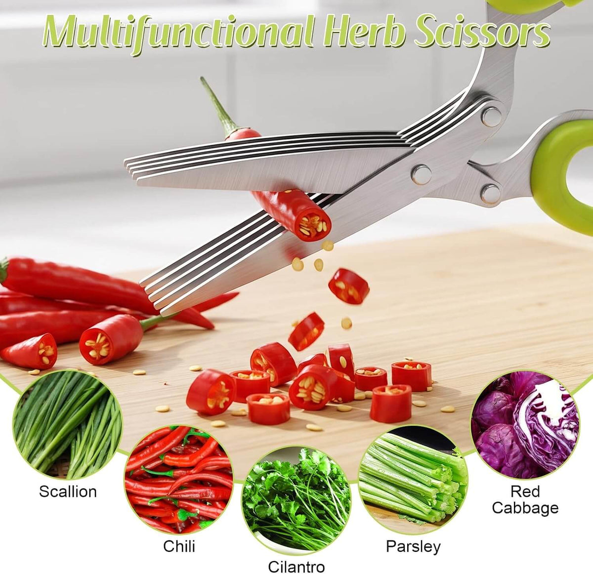 5-Blade Herb Scissors with Cleaning Comb