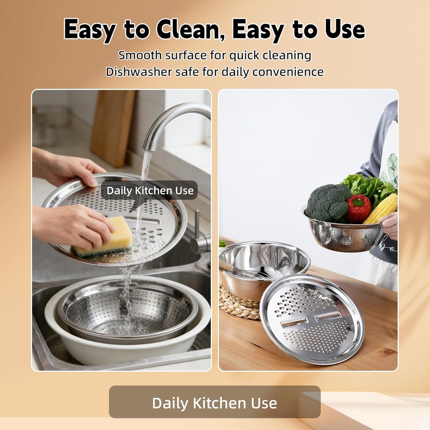 3-in-1 Stainless Steel Grater Bowl Set