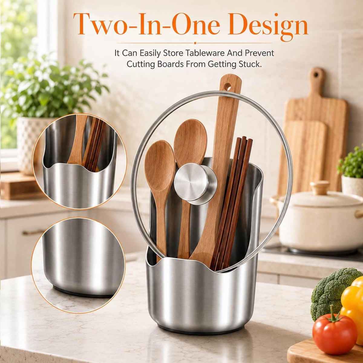 2-in-1 Stainless Steel Utensil Holder & Spoon Rest