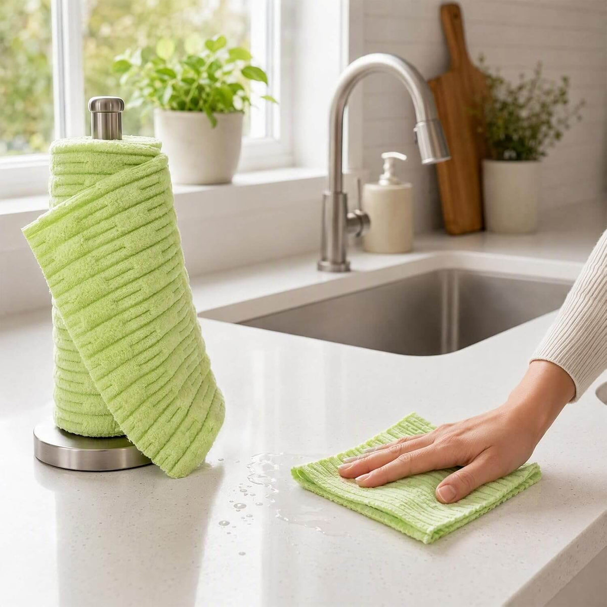 Reusable Microfiber Cleaning Towels Roll (20-Pack, Green)