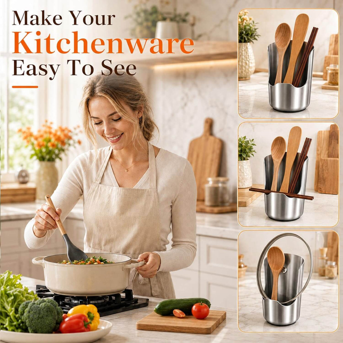 2-in-1 Stainless Steel Utensil Holder & Spoon Rest