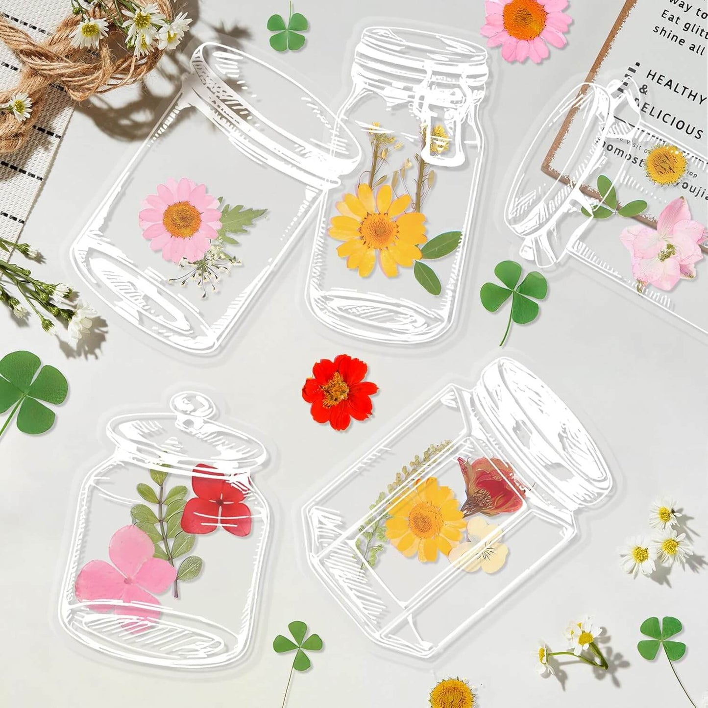 20PCS Transparent Floral Bookmarks