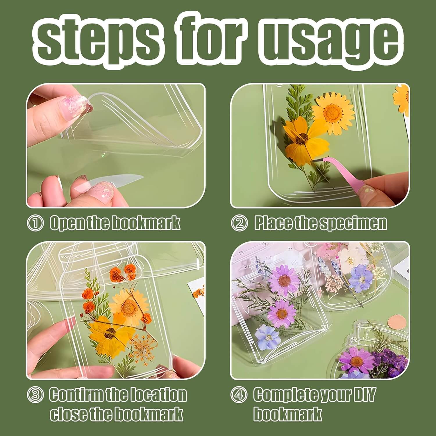 20PCS Transparent Floral Bookmarks