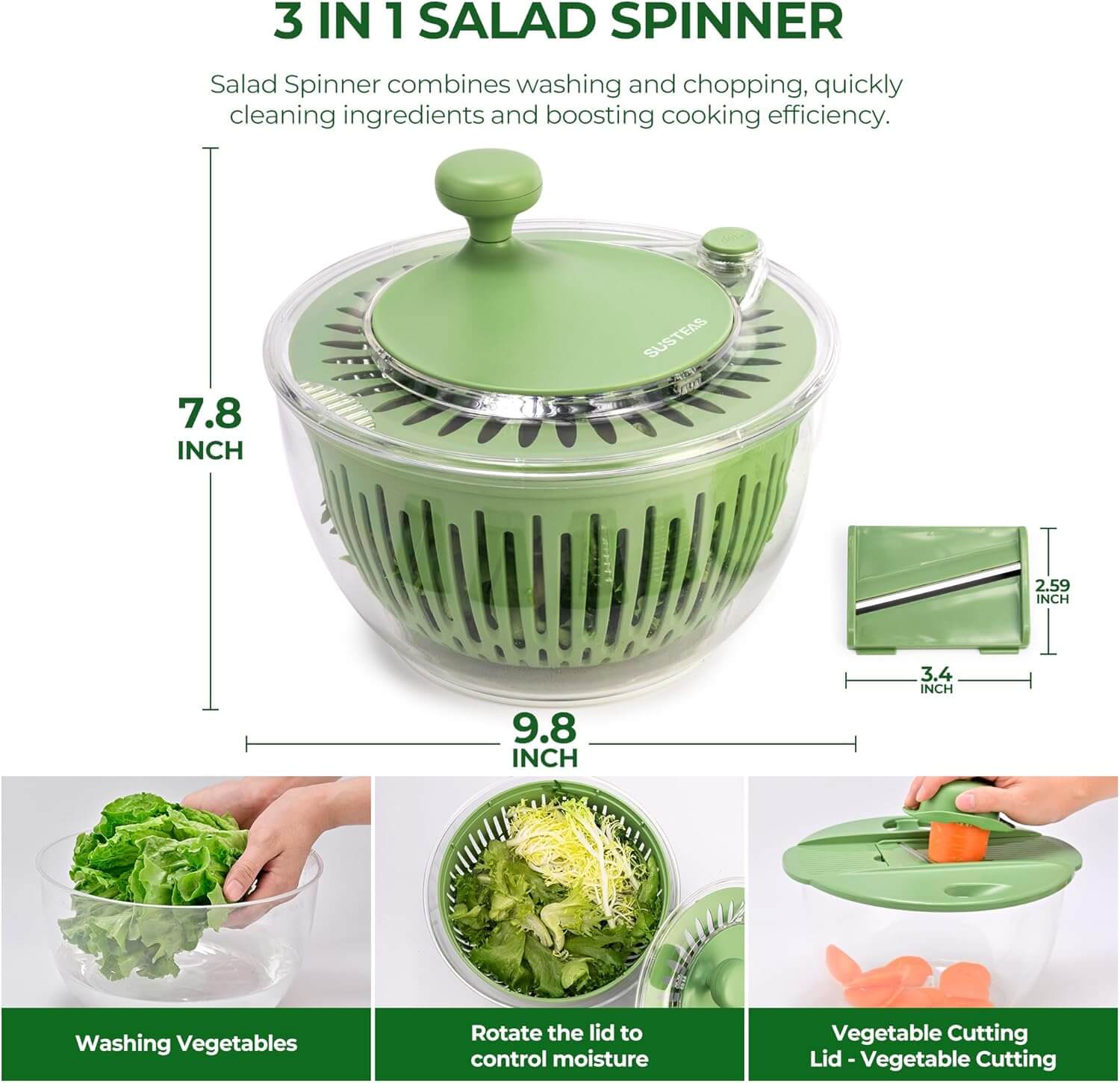 3-in-1 Salad Spinner, Vegetable Washer & Chopper