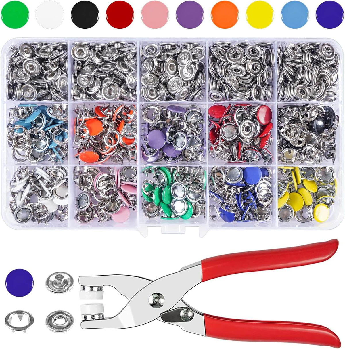 Colorful Metal Snap Fastener Kit – 200 Sets with Pliers