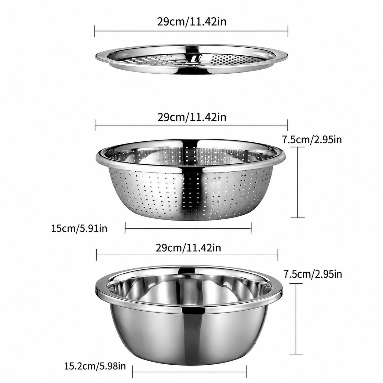 3-in-1 Stainless Steel Grater Bowl Set